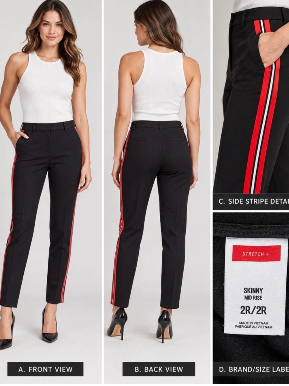 Express Black Legging Pants with Modern Red Side Stripes